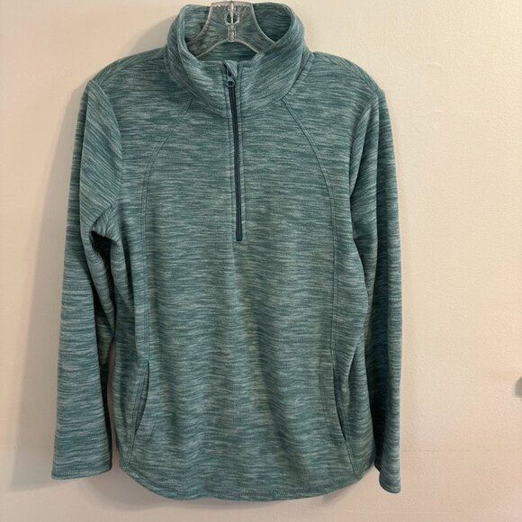 St. John's Bay Tops - St. John's Bay Quarter-Zip Fleece Pullover in Heather Green Blue - Size Medium